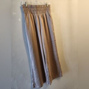 Sincerely Jules Stylish Tan Wide-Leg Pants Satin Beige Large